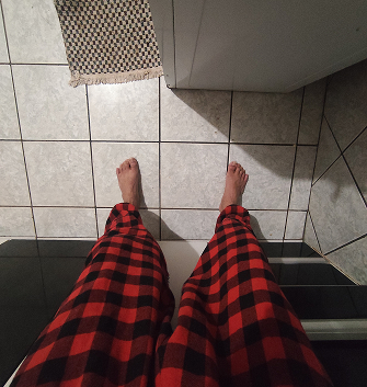 Vinícius in plaid pajamas